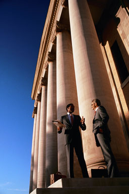 Lawyers outside a courthouse
